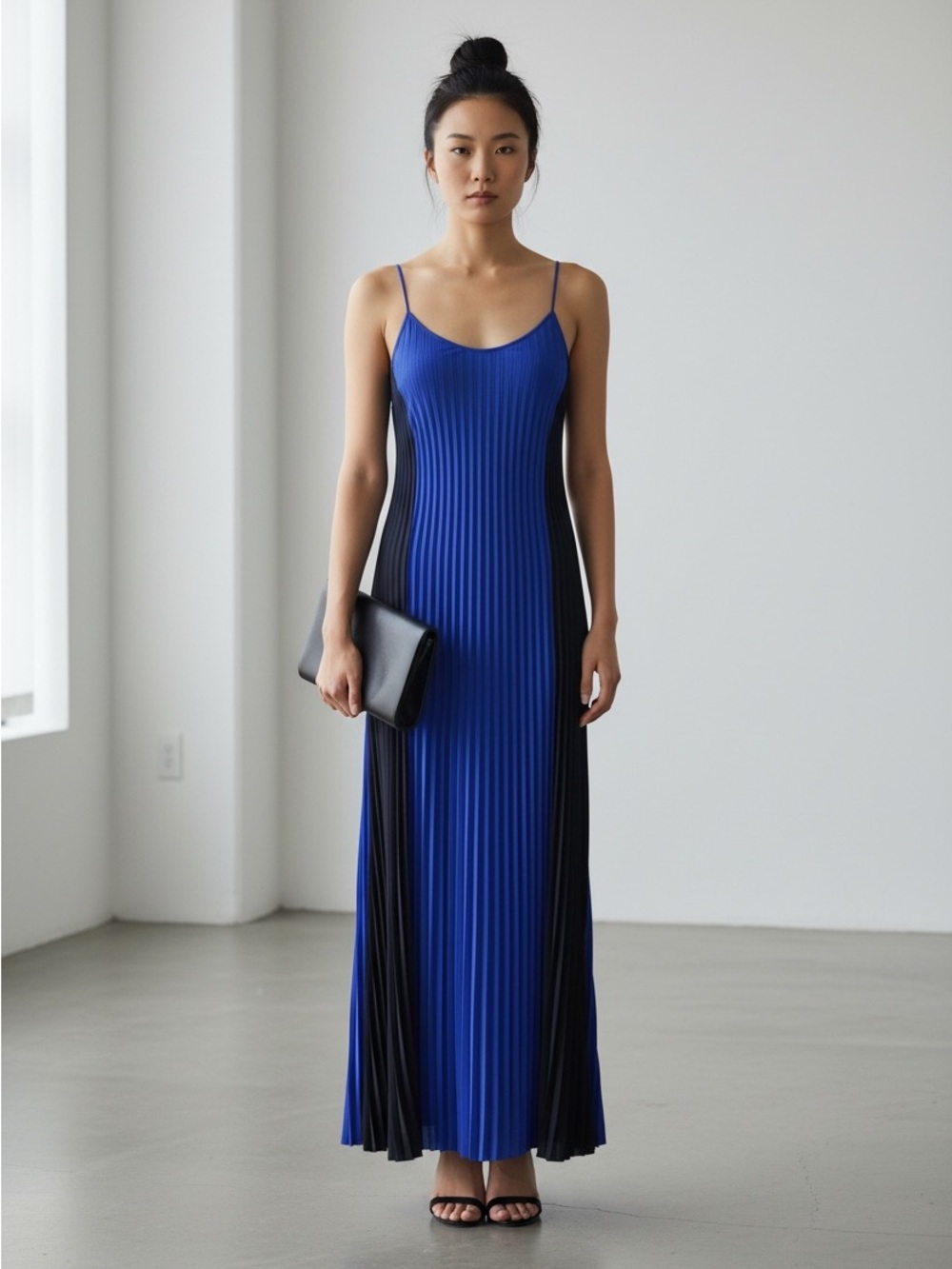 Banana Republic Pleated Maxi Dress Colorblock Royal Blue Navy Size 10 (not worn)